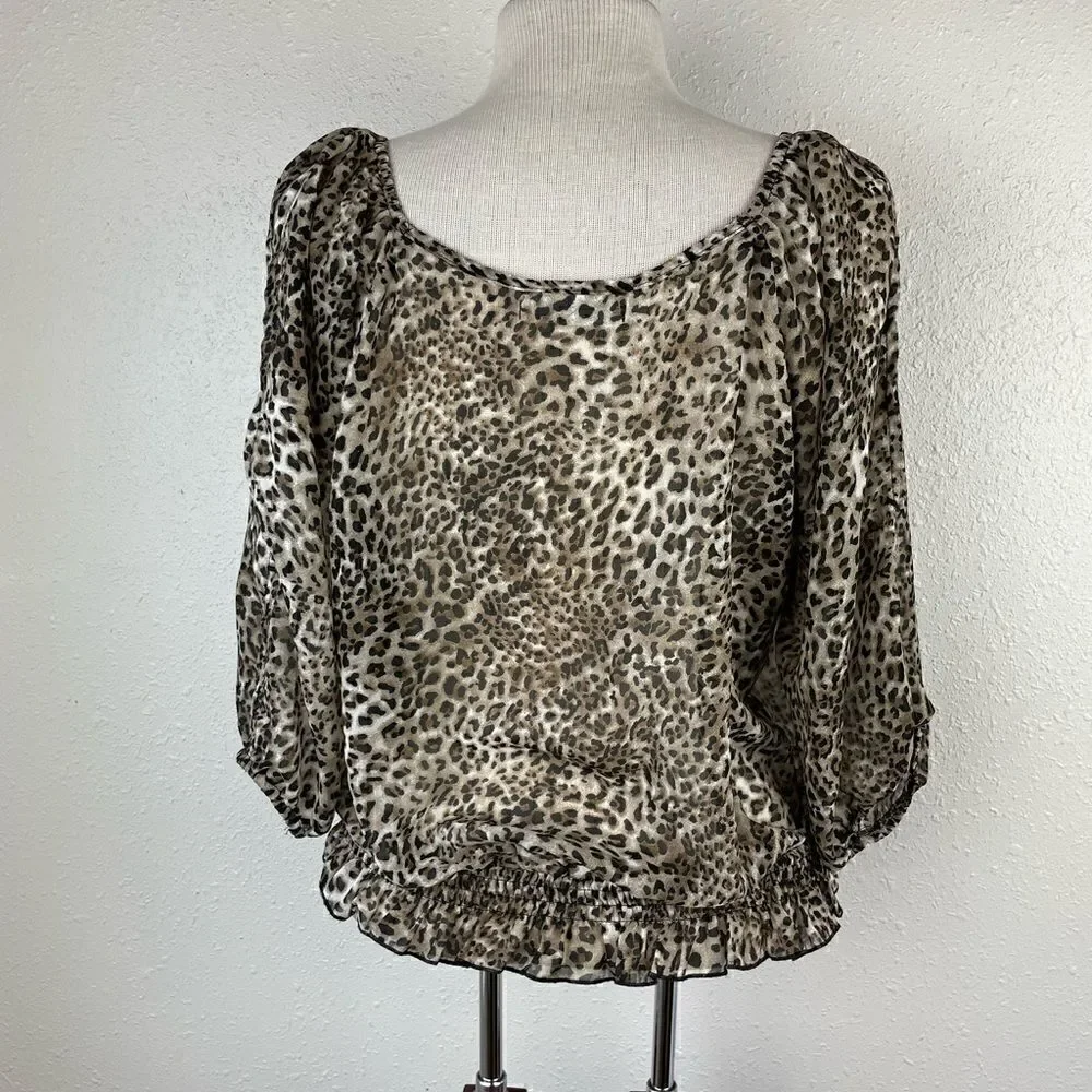 Bar & Chic Leopard Print Blouse Top Size S EUC